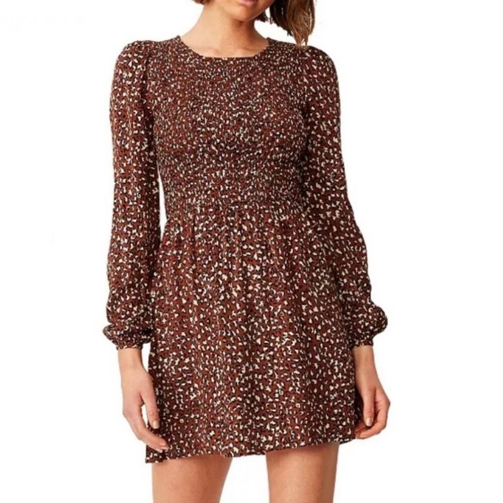 Cotton On Woven Hope Long Sleeve Mini Leopard  Dress Large NWT
